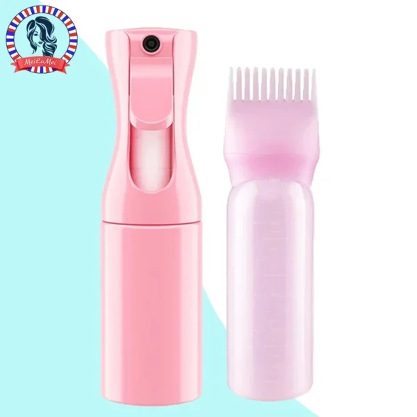 2-Pack Plastic Refillable Continuous Spray Bottles with Root Comb Applicator - Fine Mist Sprayer for Hairstyling Hair Dye Bottle - Image 1