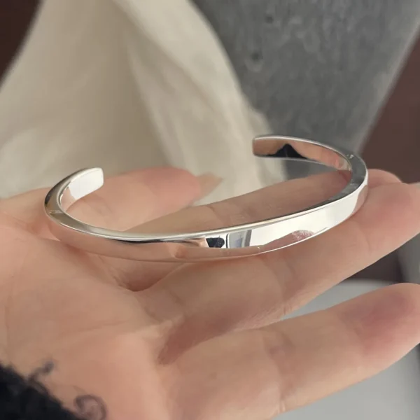 100% Solid 925 Sterling Silver Retro Bracelet for Women Men Vintage Handmade Wide Simple Bracelet Birthday Gift - Image 2