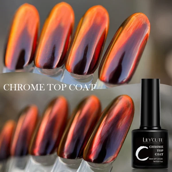 LILYCUTE 7ML Chrome Top Coat Soak Off UV Gel Semi-Permanent Nail Polish Mirror Metal Glitter Powder Functional Gel For Nail Art - Image 3