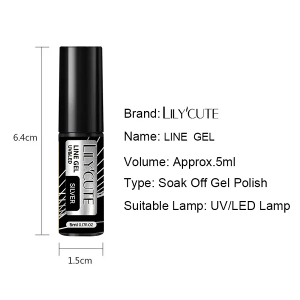 LILYCUTE 5ML Metallic Painting Liner Gel Nail Polish Super Bright Gold Silver Mirror Drawing Gel Semi Permanent Line French Nail - Image 6