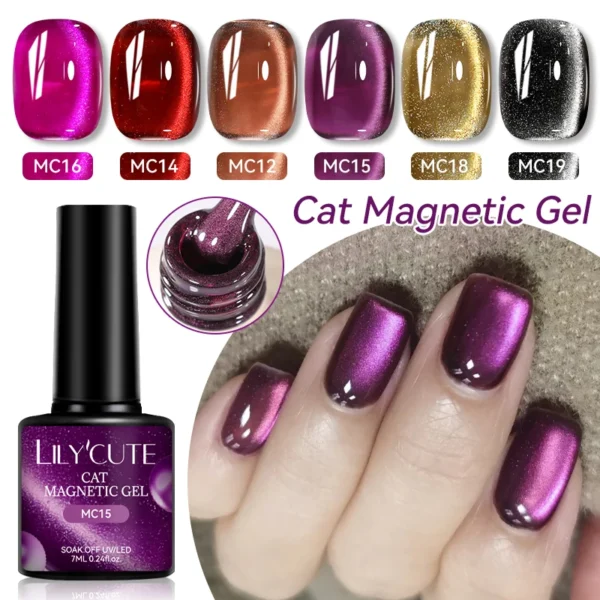 LILYCUTE 7ml Coffee Gold Glitter Cat Magnetic Gel Winter Autumn Red Brown Series Soak Off UV LED Gel Polish Manicure Nail Art - Image 3