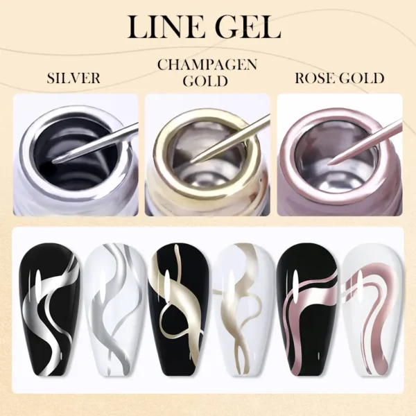 LILYCUTE 5ML Metallic Painting Liner Gel Nail Polish Super Bright Gold Silver Mirror Drawing Gel Semi Permanent Line French Nail - Image 5