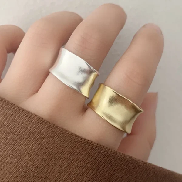 BF CLUB 925 Sterling Silver Rings For Women Simple Finger Open Vintage Gold Wide Flat Ring Allergy For Party Birthday Gift - Image 4