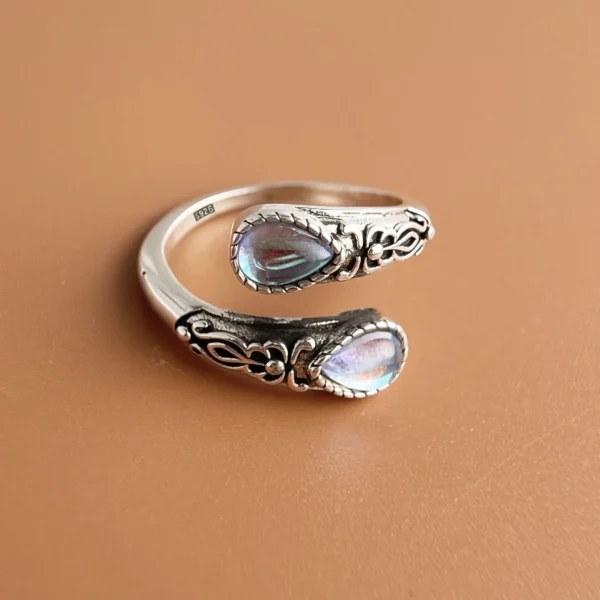 925 Sterling Silver Rings For Women Geometric Fine Jewelry Finger Adjustable Vintage BLue Stone Ring For Party Birthday Gift - Image 2