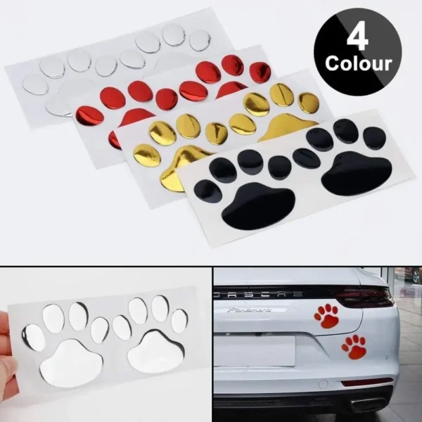 2Pcs/Set 3D Animal Dog Cat Bear Foot Prints Car Sticker Cool Design Paw Footprint Decal Car Stickers Silver Red Black Golden - Image 2