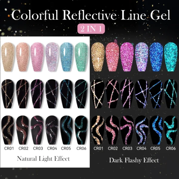 LILYCUTE 5ML Reflective Glitter Liner Gel Polish Nail Art Champagne Sparkling Lines Painting Gel Semi Permanent UV French Nails - Image 6