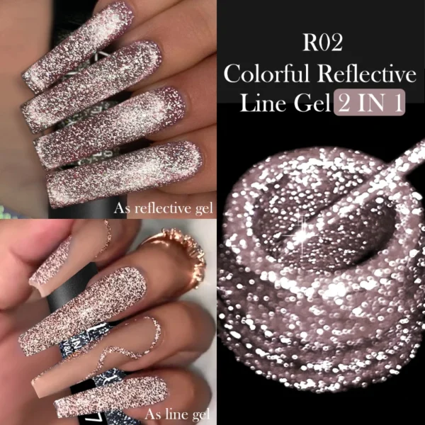 LILYCUTE 5ML Reflective Glitter Liner Gel Polish Nail Art Champagne Sparkling Lines Painting Gel Semi Permanent UV French Nails - Image 3