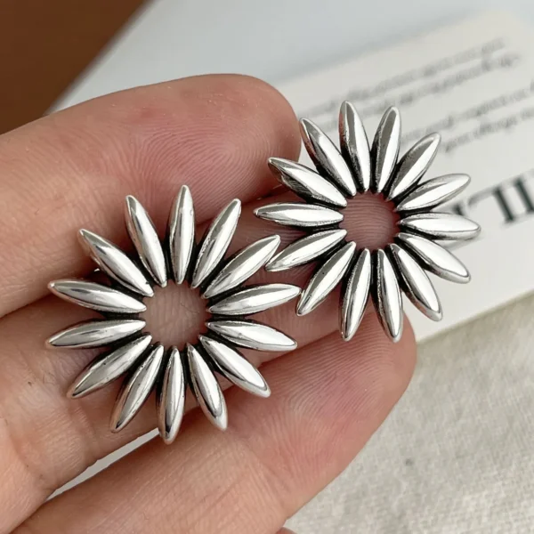 925 Sterling Silver Vintage Square Earrings For Women Retro Big Sunflower Earring Jewelry Prevent Allergy Party Accessories Gift - Image 2