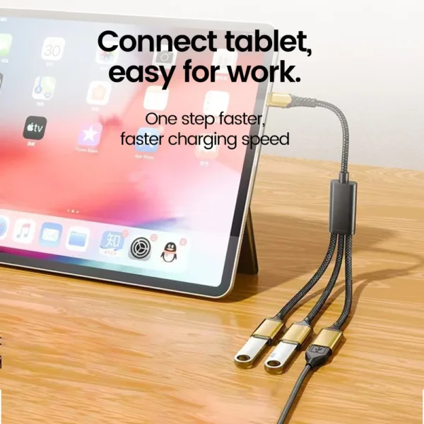 Elough 3 in 1 USB Type C 3.0 to 3 USB C Fast Charging Data Transfer HUB Splitter OTG Converter Laptop Multifunctional Adapter - Image 2