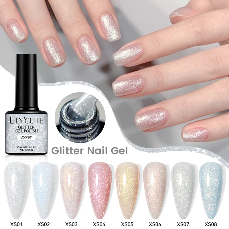 kf-Sbd72ef2b95514e3dae6751f06ad07f27e LILYCUTE 7ml Shiny Glitter Nail Gel Polish Pearl Shell Sparkling White UV LED Varnishes Soak Off Gel Manicure Decoration - Image 1