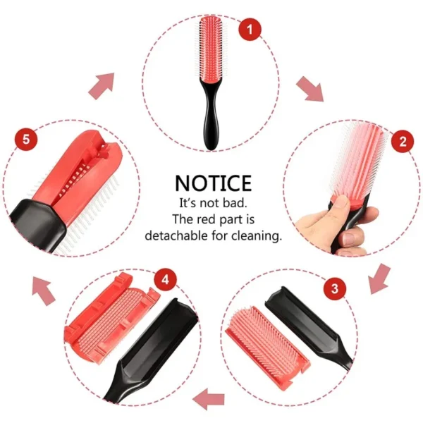 2pc/set Denman brush curly hair 9-Row Detangling Hair Brush Scalp Massager Straight Wet Comb magic demelant Women's hair brush - Image 3