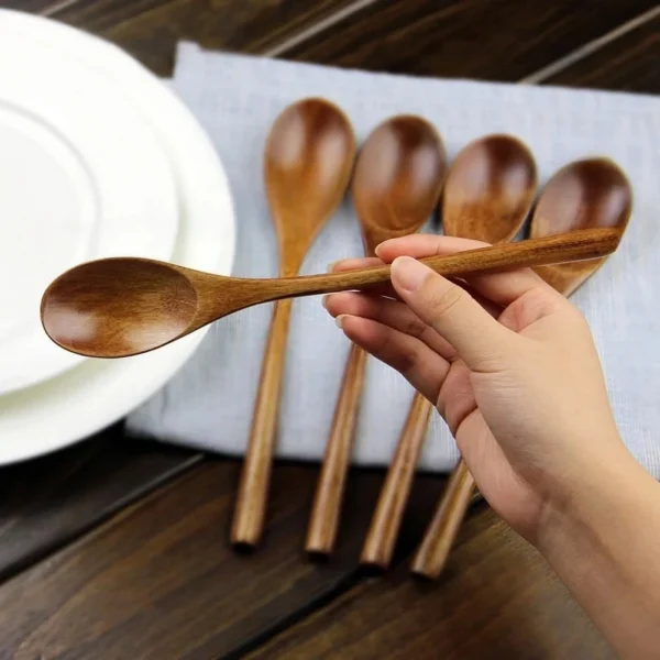 5 Pieces Wooden Spoon Soup Spoon and Fork Tableware Natural Ellipse Ladle Spoon Set Eco Friendly Products Spoons for Cooking - Image 2