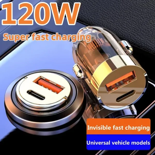 120W USB+Type C Car Charger PD20W USB C Mini Pull Ring Car Phone Adapters For Iphone 16 15 Samsung HUAWEI XiaomiMobile phone - Image 1