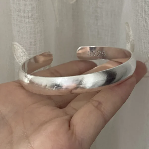 100% Solid 925 Sterling Silver Retro Bracelet for Women Men Vintage Handmade Wide Smooth Bracelet Birthday Gift - Image 3