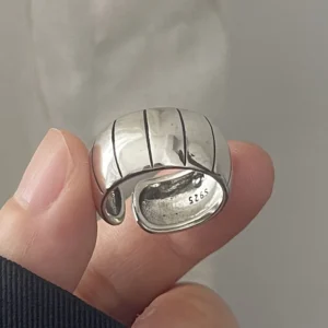 925 Sterling Silver Rings For Women Geometric Fine Jewelry Finger Adjustable Retro Strip Ring For Party Birthday Gift