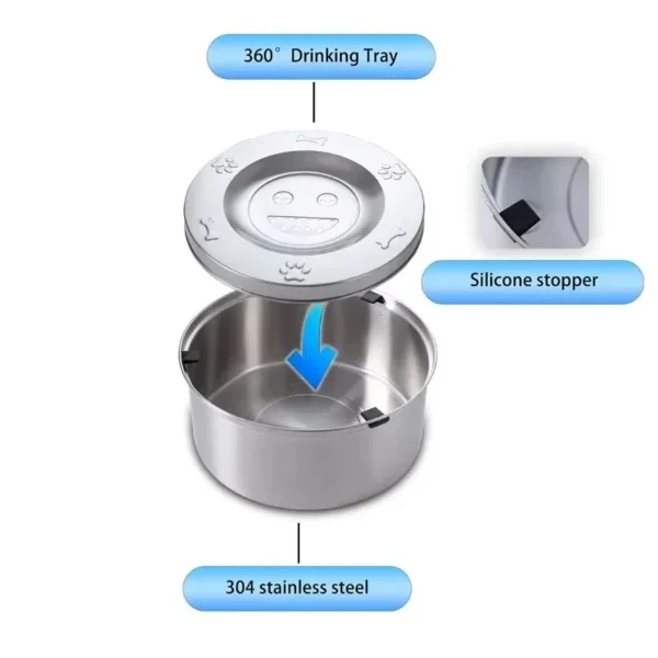 Big Capacity Stainless Steel Dog Floating Bowl, No Spill Anti-Splash Dog Water Dispenser, Non-Slip Dog Cat Pet Water Feeder Bowl - Image 2