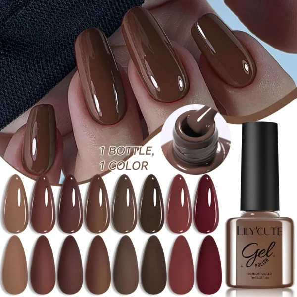 LILYCUTE 7ml Brown Red Purple Nail Gel Polish Coffee Color Series Semi Permanent UV Gel Soak off Nail Gel Varnishes For Nail Art - Image 2