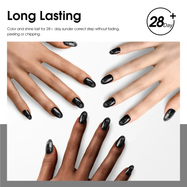 CANNI HEMA FREE Gel Nail Polish Black Glitter Diamond Sparkle Gorgeous Color Long Lasting Soak Off UV LED Gel Lacquer Super Top - Image 5