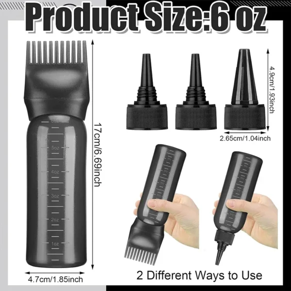 Hair Oil Application Bottle, with 3 Pointed Mouth Caps and 6 Ounces Hair Dye Bottle Root Comb, Suitable for Scalp (black&white) - Image 6