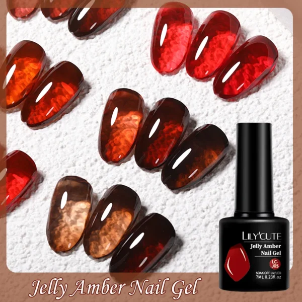 LILYCUTE 7ML Jelly Amber Gel Nail Polish Brown Crystal Translucent Dull Color Nail Art Gel Semi Permanent UV Gel Polish Varnish - Image 2