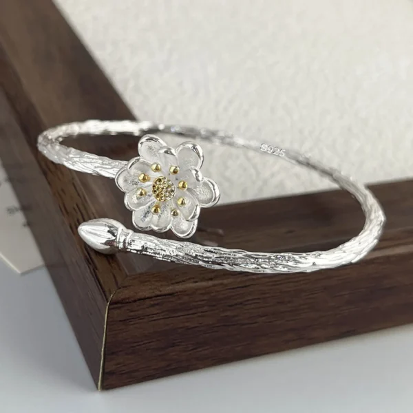 100% Solid 925 Sterling Silver Metal Bracelet for Women FLower Handmade Simple Wide Heart Chain Bracelet Birthday Gift Party - Image 4