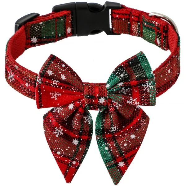 Cotton Christmas Snowflake Bow Dog Collars Puppy Pet Cat Accessories Dog Collar for Small Large Dogs - Image 4