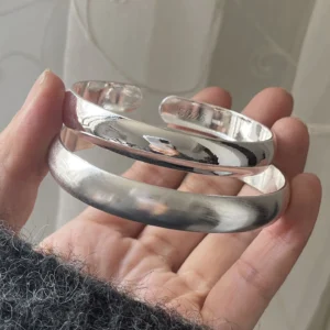 100% Solid 925 Sterling Silver Retro Bracelet for Women Men Vintage Handmade Wide Smooth Bracelet Birthday Gift