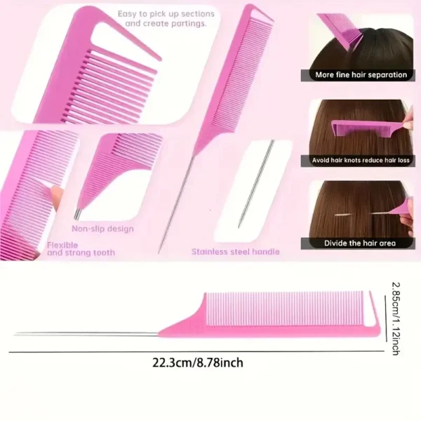 5pcs Hair Styling Set: Includes Hair Spray Bottle, Sleeping Rat Tail Comb, Sectioning Comb, and Edge Brush Hair Cap Salon - Image 2