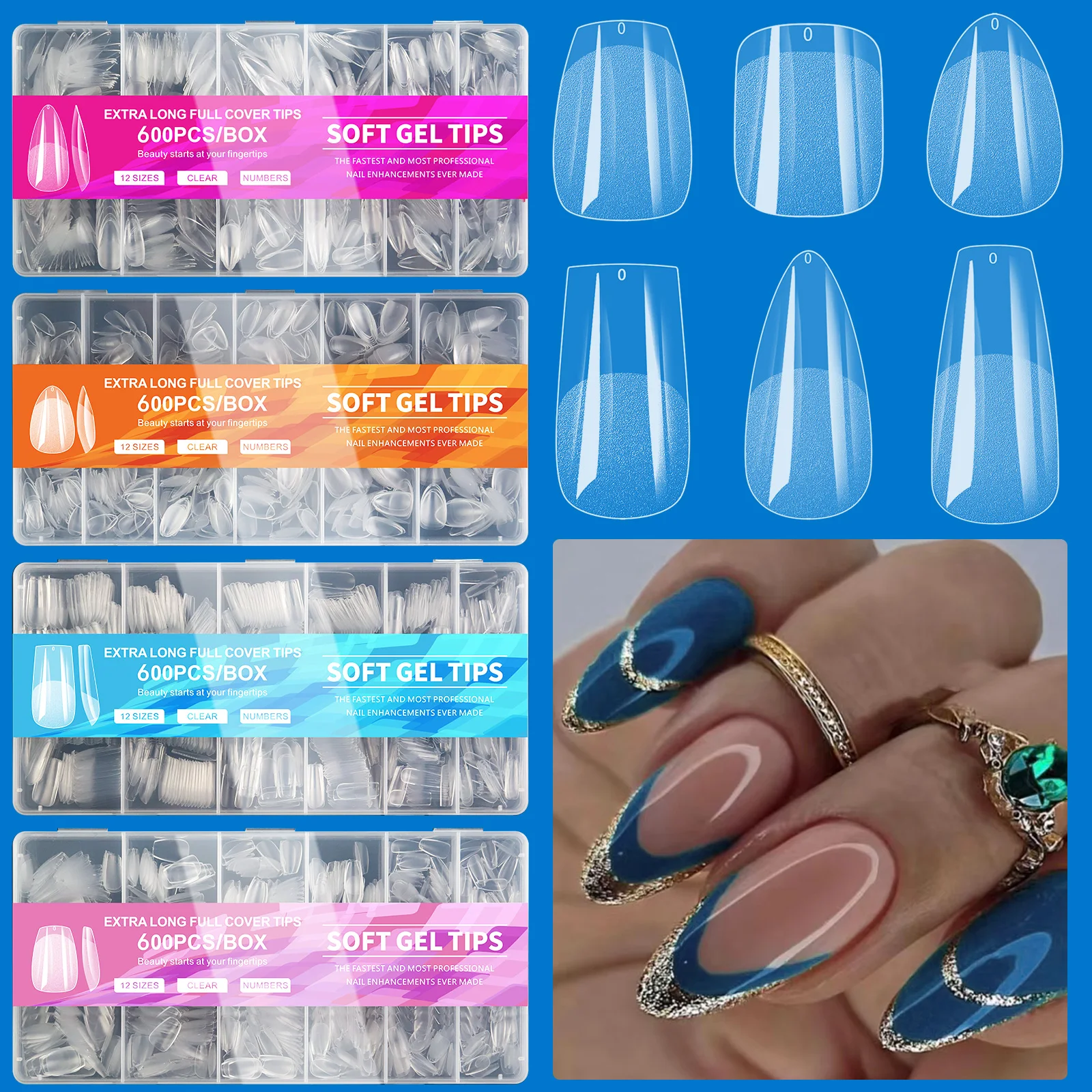 kf-Sc837008f47b74c32898c668f9b14d4bdf 600Pcs Full Cover Press On Nail Tips Stiletto Almond Square Coffin French False Fake Soak Off Gel Nail Extension Tips Capsule - Image 1
