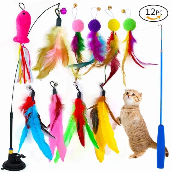 Interactive Cat Toy Handfree Cat Stick Playing Kitten Playing Teaser Wand Toy Suction Cup Bird/Feather Cat Wand Toys Set - Image 6