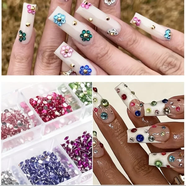 12 Grid Shimmering Crystal Nail Art Rhinestones - Flatback Gemstones for Versatile Decoration - Adorns Nails Shoes Makeup Bags - Image 4