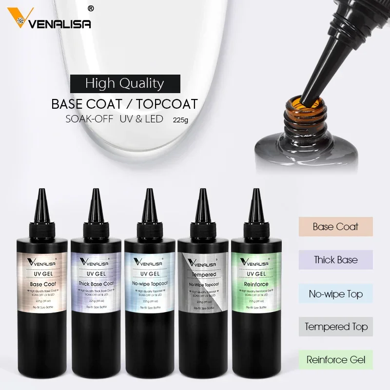 kf-Scbe14994fd074470a0d5592f5f26e8bax Venalisa Long Wear Tempered Top Coat Reinforce Gel Refill Package Soak Off UVLED Nail Gel Polish Big Volume 225g/30ml Base Gel - Image 1