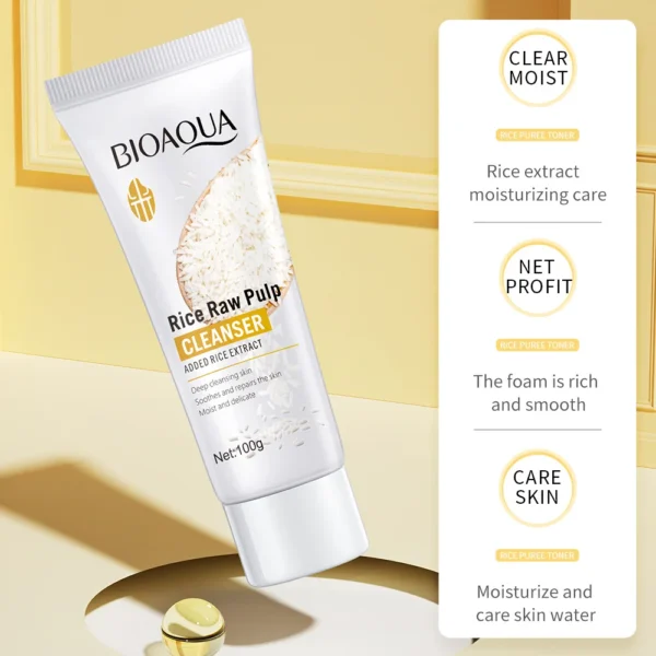 BIOAQUA Rice Raw Pulp Facial Cleanser Face Wash Foam skincare Moisturizing Skin Brightening Rejuvenation Face Cleanser Skin Care - Image 2