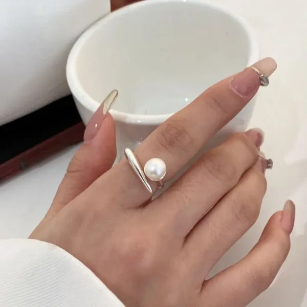 BF CLUB 925 Sterling Silver Ring For Women Pearl Simple Open Vintage Handmade Ring Allergy For Party Birthday Gift - Image 3