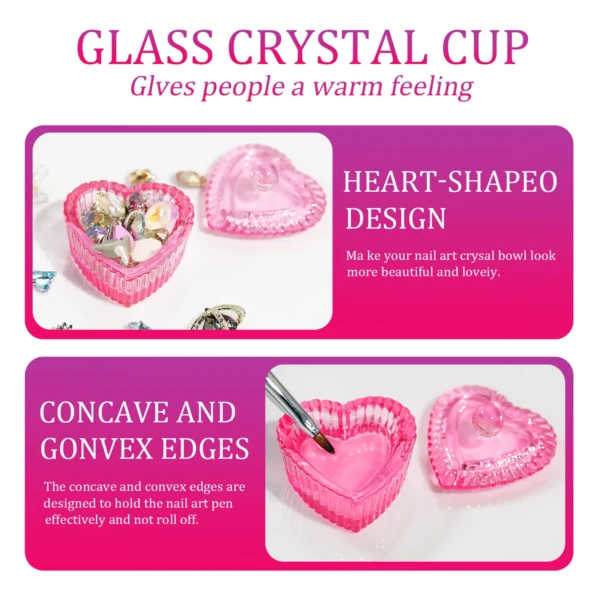 1pcs Pink Crystal Glass Dappen Dish Acrylic Powder Liquid Holder Container Heart Shape Nail Lid Cup Bowl Manicure Accessories - Image 4