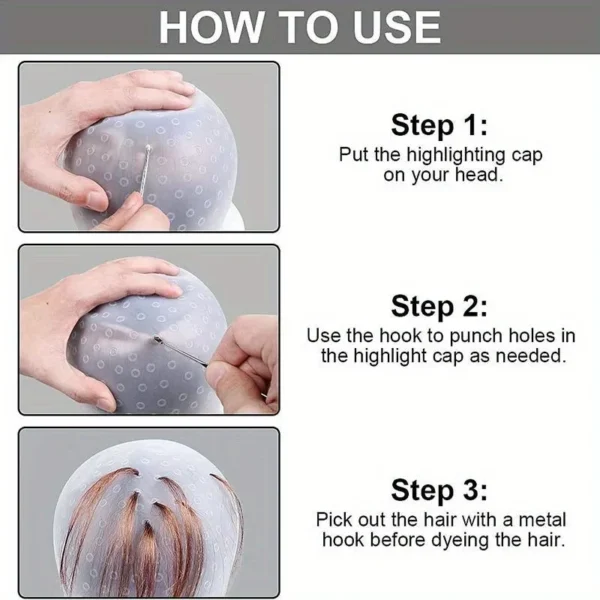 1pcs Silicone Hair Coloring Cap Hook Needle Pink Professional Dyeing Tool Highlight Dyeing Frosting Dyeing Hats Barber Hair - Image 2