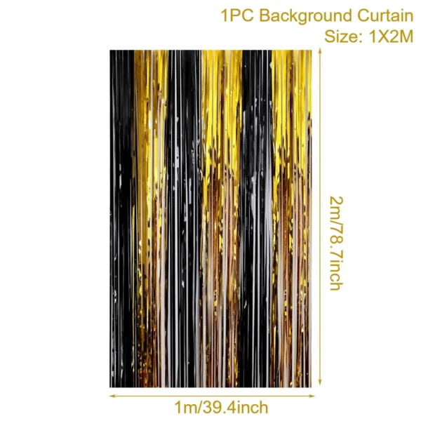 Birthday Party Decorations Backdrop Curtains Glitter Black Gold Tinsel Fringe Foil Curtain Background Wedding Adult Anniversary - Image 5