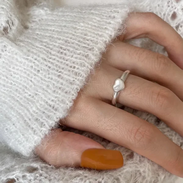 BF CLUB 925 Sterling Silver Ring For Women Jewelry Heart Stone Simple Open Vintage Handmade Ring Allergy For Party Birthday Gift - Image 2