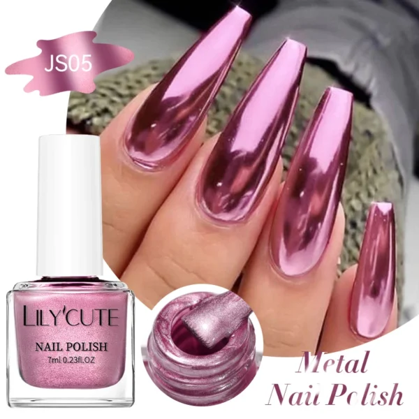 LILYCUTE 7ML Super Bright Silver Metallic Nail Polish No Need Lamp Quick Dry French Style Glass Bottle Manicure Nail Art Varnish - Image 2