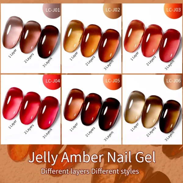 LILYCUTE 7ML Jelly Amber Gel Nail Polish Brown Crystal Translucent Dull Color Nail Art Gel Semi Permanent UV Gel Polish Varnish - Image 3
