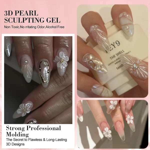 White pearlescent satin carving glue non-stick solid extension glue 3D carving flower acrylic gel varnish DIY nail art design - Image 4