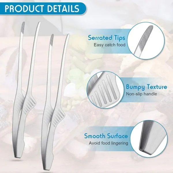 BBQ Tongs Non Slip Cooking Utensils Stainless Steel Tongs for Serving Food, Salad, Camping, Barbecue, Buffet - Image 3