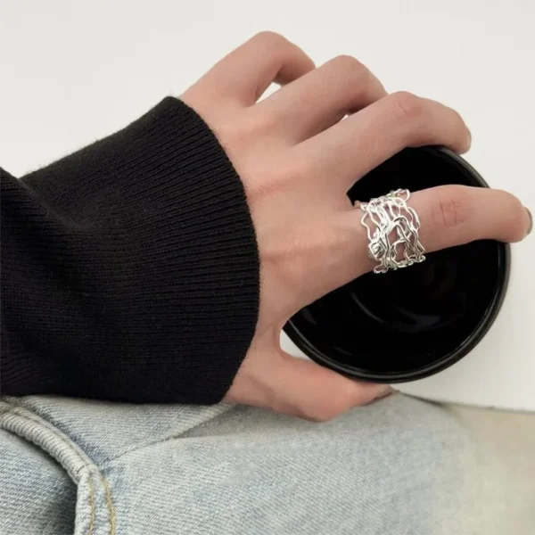 925 Sterling Silver Rings for Women Couple Minimalist Handmade Simple Interline Web Shape Ring Fine Jewelry Gift Prevent Allergy - Image 6