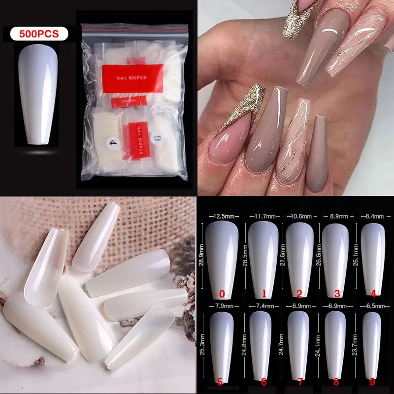 kf-Sd5fe7a8bdda241c1bade81c58c68d930v 500pcs/bag Long Ballerina Nails Clear Natural Coffin False Nails Art Tips Ultra Flexible Fake Nails Full Cover Designs Manicure - Image 1