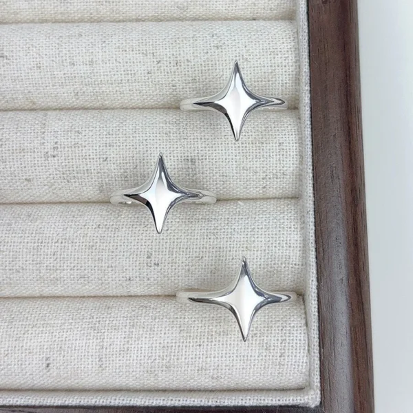 925 Sterling Silver Rings For Women Geometric Fine Jewelry Finger Adjustable Simple Star Ring For Party Birthday Gift - Image 2