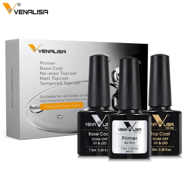 Venalisa Acid Free Primer Nail Prep Dehydrator Set Gel Nail Polish Nowipe Top Coat Base Coat VIP Color Kit Luxury Branded Box - Image 2