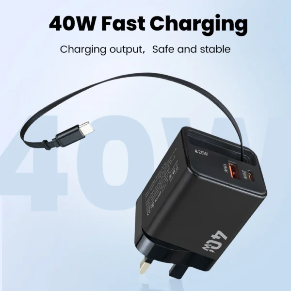 Elough 40W/65WGaN Charger with Retractable Type-C Cable PD Fast Charging for iPhone 16 15 14 Xiaomi Laptop Macbook Phone Charger - Image 2