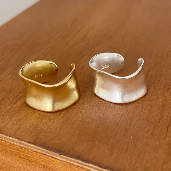 BF CLUB 925 Sterling Silver Rings For Women Simple Finger Open Vintage Gold Wide Flat Ring Allergy For Party Birthday Gift - Image 2