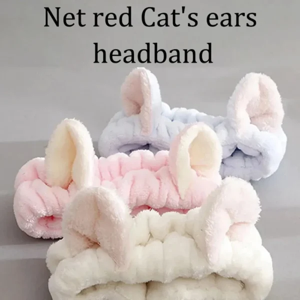 Hairband Cat Coral Plush Headband Cute Soft Hair Bow Headband Hairband Wash Face Makeup Headband Bandage Girl Accessories - Image 3