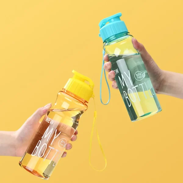 550ml Plastic Water Bottle Portable Sports Cup With Anti Drop Rope Outdoor Water Container Color Transparent Pet Flip Cover - Image 3